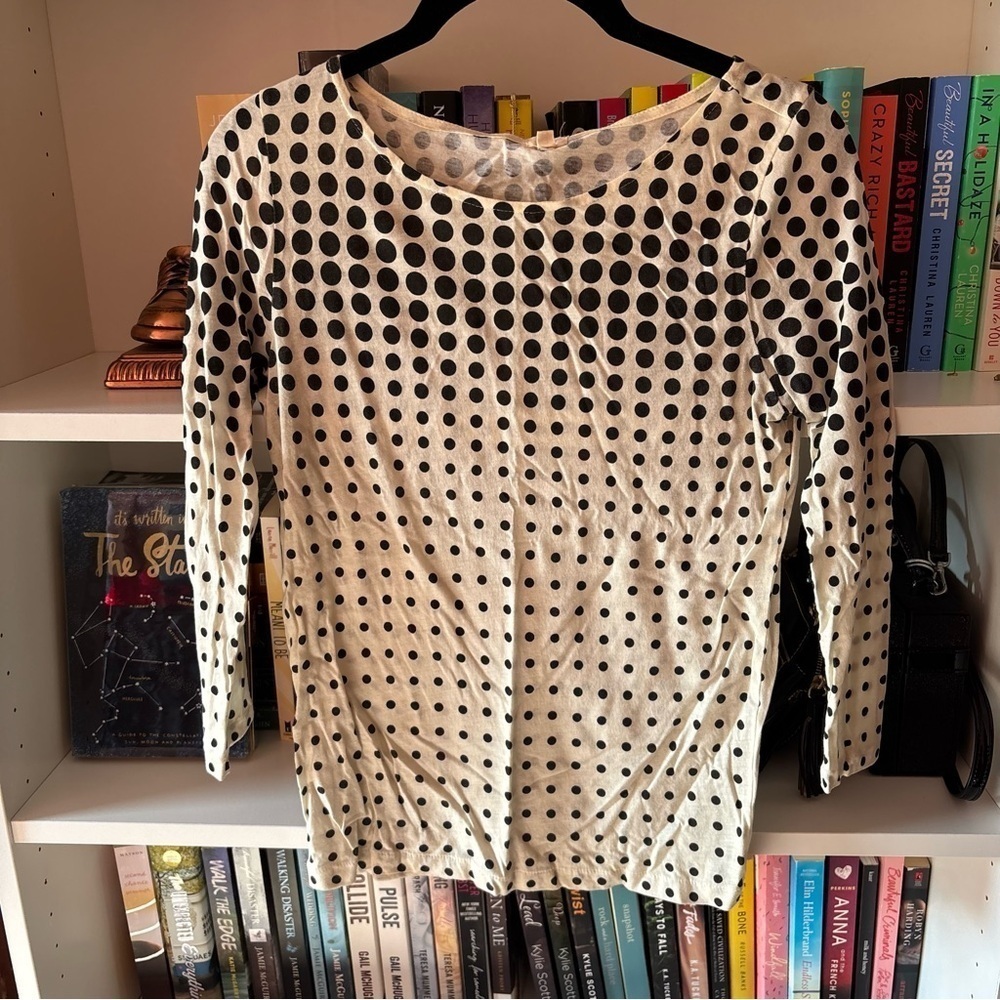 J. Crew Cream and Black Polka Dot Top Size Extra Small